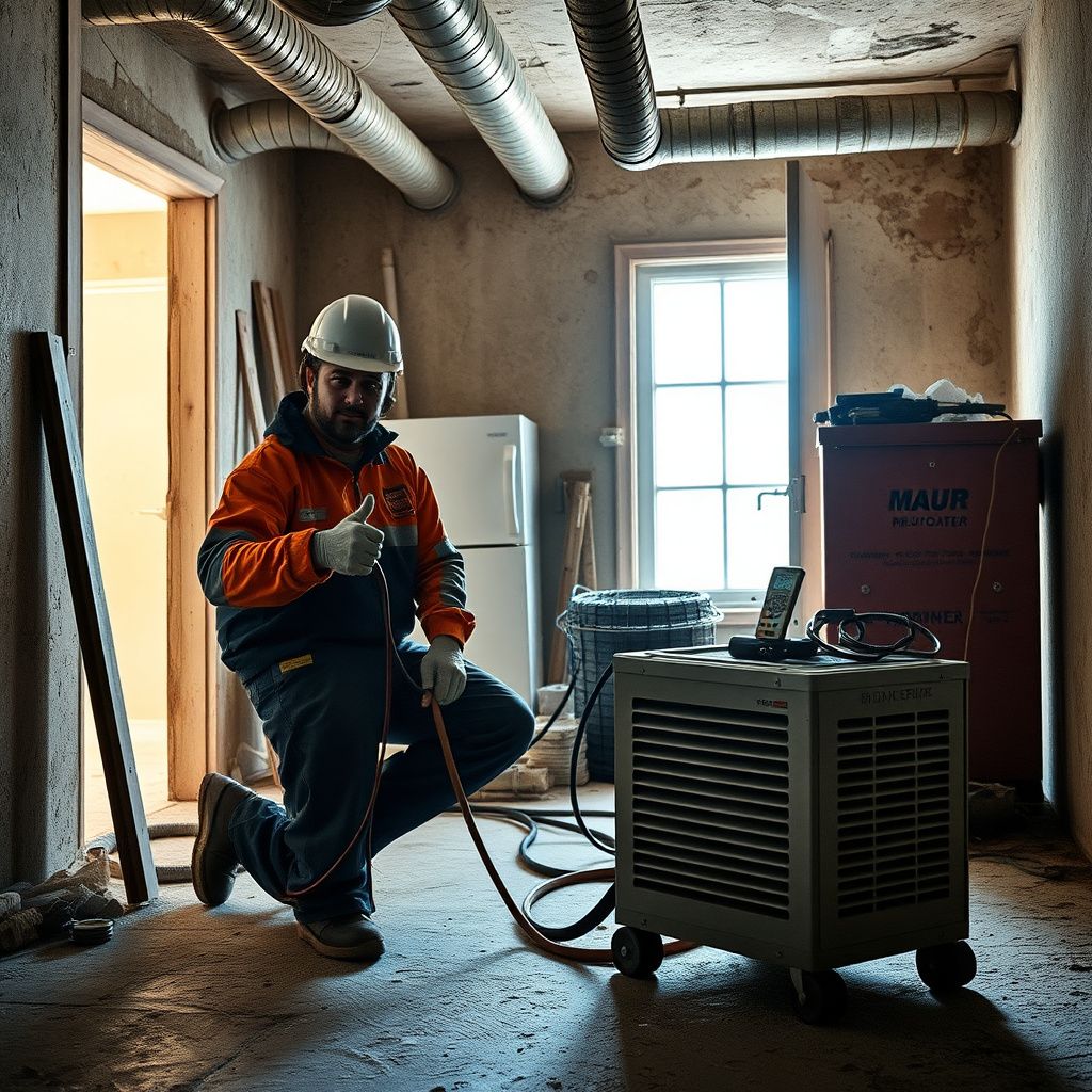An IICRC-certified mold remediation technician in Prosper, Texas, demonstrating a moisture meter on a wall, ensuring thorough inspection.